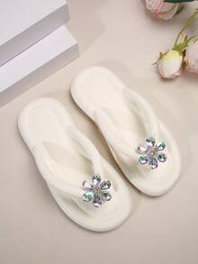 新款女用花卉設計露趾涼鞋,防臭沙灘人字拖 - 白色 - 查看 3