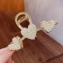 1只鑲嵌鑽石心形髮卡,適用於粗、細、捲曲髮質,是女性日常裝飾的完美選擇 - 金色 - 查看 5