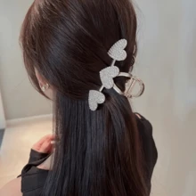 1只鑲嵌鑽石心形髮卡,適用於粗、細、捲曲髮質,是女性日常裝飾的完美選擇 - 金色 - 查看 6