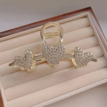 1只鑲嵌鑽石心形髮卡,適用於粗、細、捲曲髮質,是女性日常裝飾的完美選擇 - 金色 - 查看 7