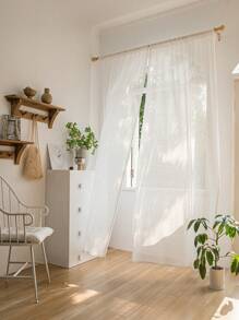 1pc White Wave Pattern Sheer Curtain, Modern Style Polyester Fiber Home Decoration, Suitable For Living Room And Bedroom - White - View 4