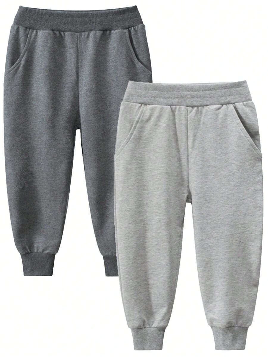 男童單色運動休閒細綁帶褲 - 深灰色 - 查看 1