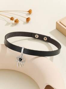 1個底座為pu皮革,以合金和鑽石裝飾的朋克風魔鬼眼圖案鎖骨項鍊,適用於女士日常穿著 - 黑色 - 查看 2