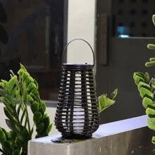 1 件太阳能 LED 灯笼，采用现代藤条编织设计，3 种颜色，夜间自动亮起，适用于花园、庭院、草坪、户外花园照明，适用于小路、庭院、露台 - 木質色 - 查看 1