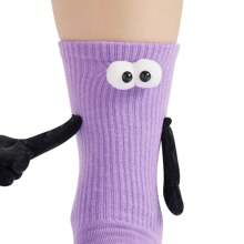 1双/2双紫色磁性情侣牵手袜，可爱毛绒娃娃袜，运动袜 - 紫色 - 查看 5