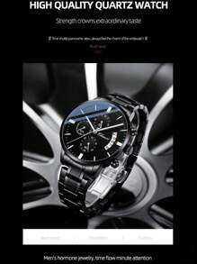 Multifunctioneel Sporten Kwarts horloge Heren Horloges Waterbestendig Kalender Staal Band Alle Horloges Klassiek Zwart