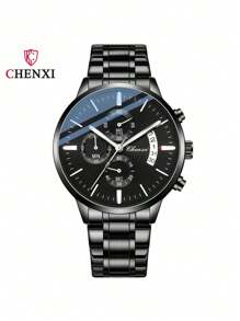 Multifunctioneel Sporten Kwarts horloge Heren Horloges Waterbestendig Kalender Staal Band Alle Horloges Klassiek Zwart