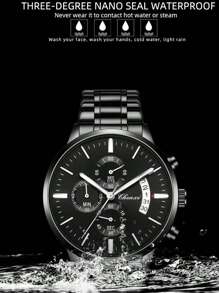 Multifunctioneel Sporten Kwarts horloge Heren Horloges Waterbestendig Kalender Staal Band Alle Horloges Klassiek Zwart