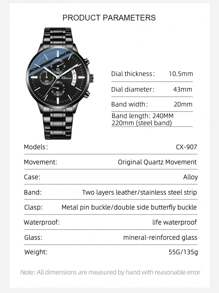 Multifunctioneel Sporten Kwarts horloge Heren Horloges Waterbestendig Kalender Staal Band Alle Horloges Klassiek Zwart
