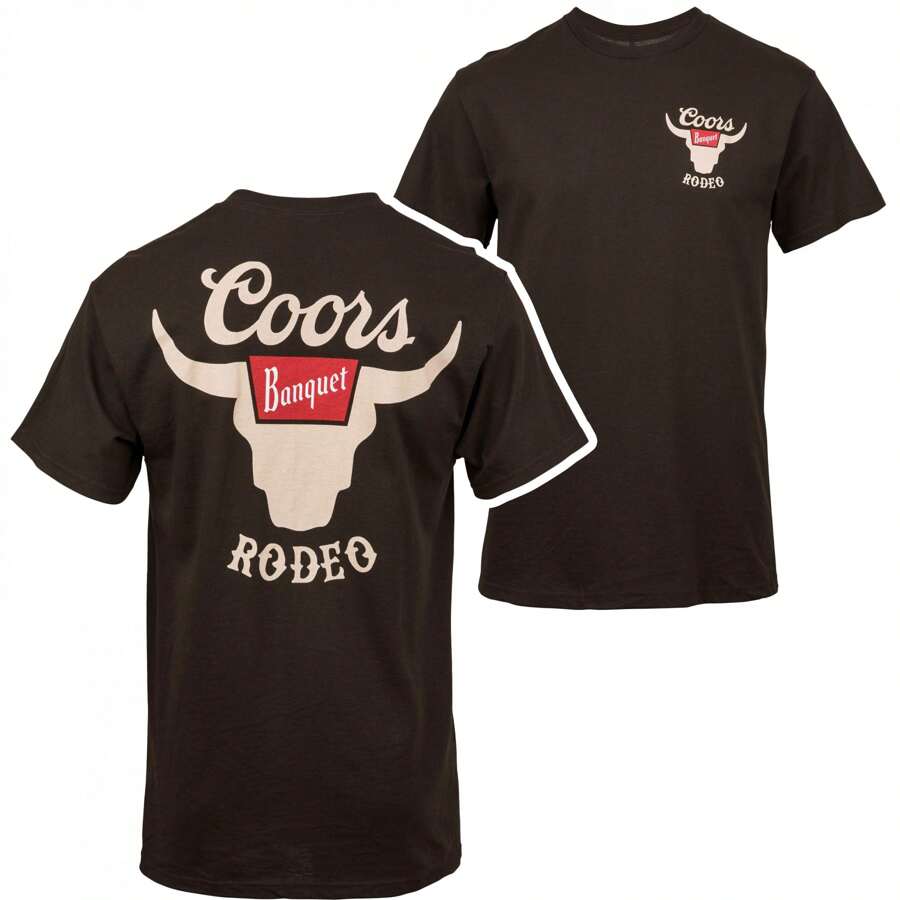 Rodeo Horns Logo Brown Front And Back Print T-Shirt - 棕色 - 查看 1