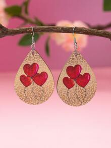 情人節浪漫粉色信封、心形氣球、牛頭、水滴形女士木製耳環,印花手繪圖案 - 彩色的 - 查看 5