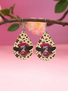 情人節浪漫粉色信封、心形氣球、牛頭、水滴形女士木製耳環,印花手繪圖案 - 彩色的 - 查看 6