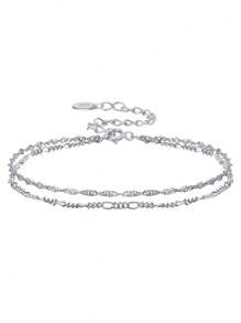 ORSA JEWELS 1 PC Genuine 925 Sterling Silver Double Layers Chain Bracelet Women Hand Chain Polished Finish Jewelry Gift For Birthday Anniversary Day Wedding Party Holiday