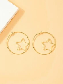 1 對時尚精製金屬星星、卡通臉和字母設計多功能耳環 - 金黃色 - 查看 4