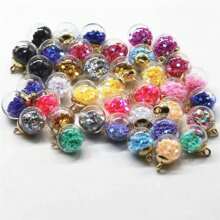 50 件透明玻璃球吊墜,帶有彩色星星亮片,適合 Diy 珠寶製作,時尚圓形水晶玻璃小玩意 - 圓型+星星 - 查看 1
