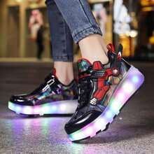 Giày trượt patin hai bánh cổ điển, thời trang và đa năng với cơ chế có thể tháo rời và đèn LED có thể sạc lại, phù hợp với việc đi bộ và trượt patin, phù hợp cho học sinh tham gia cả hoạt động thể thao và giải trí ngoài trời. - màu đen - Xem 6