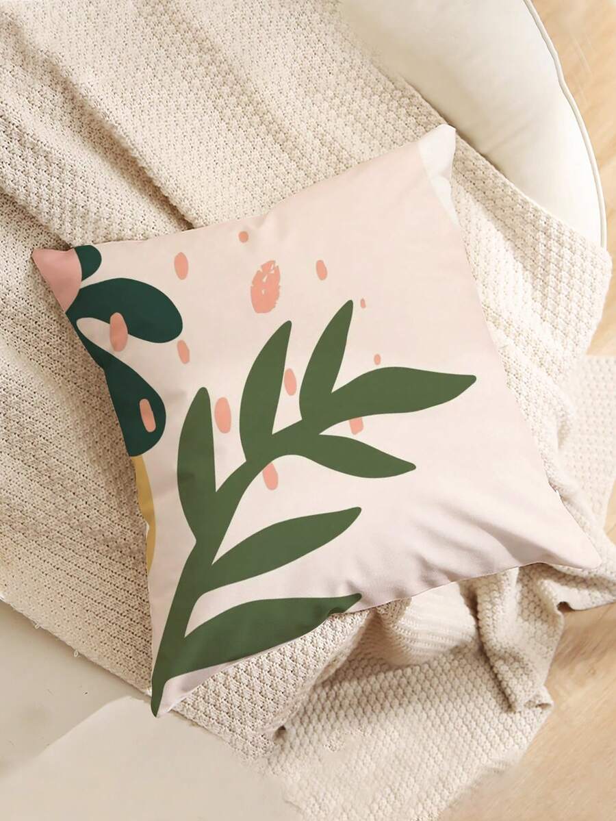 1個復古葉子圖案沙發抱枕套,現代家居裝飾枕套,單面印刷,不包含枕芯 - 彩色 - 查看 1