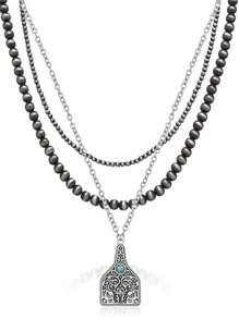 1入組納瓦霍珍珠分層項鍊人工珍珠珠子項鍊套裝,牛仔布女士西部項鍊珠寶套裝 - 灰色 - 查看 8