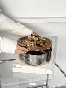 CMYD Studio 1pc Large Capacity 3-Compartment Stainless Steel Fruit Basket For Living Room, Coffee Table, Candy & Snack Storage Basket - Silver - View 2