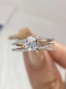 Newsoul 1個迷人的豪華1ct莫桑石鑽石扭曲戒指,適合女性禮物,925純銀訂婚婚禮承諾永恆品牌戒指,精美珠寶新娘珠寶 - 銀色 - 查看 2