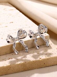 1 Pair Stainless Steel Bowknot Ribbon Stud Earrings, Suitable For Women's Daily Wear, Jewelry Gift