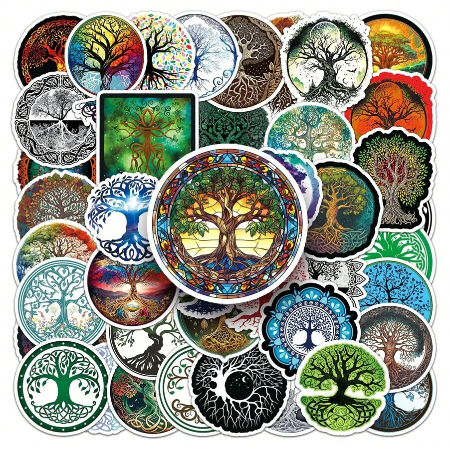 50入組卡通生命樹塗鴉貼紙,塗鴉防水貼紙卡通貼紙,女孩愛,戶外運動貼紙,單車裝飾,動漫guka貼紙貼紙,攀岩、徒步旅行、滑雪、跳傘、街頭戀人富於美感的可拆卸貼紙,可用於瓶子、摩托車、滑板等 - 銅色 - 查看 1