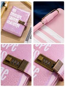1pc 100 Envelopes Money Saving Challenge Budget Binder Binder Organizer 52 Week Money Saving Challenge Binder Cash Envelopes For Budgeting With Combination Lock Envelope Challenge Binder Cash Planner Back To School - Pink - View 5