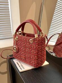 女士手提包精美酒红色圣诞礼品包大容量单肩包，包包女士优雅 - 玫瑰紅 - 查看 2