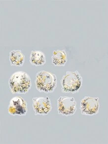 20 件/包雷射全像貓、月亮和冰晶設計寵物 3d 貼紙 - 彩色 - 查看 8