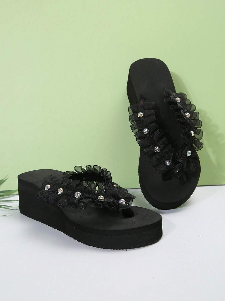 Women's Fashionable Wedge Heel Lightweight, Soft And Comfortable Sandals - Black - View 1