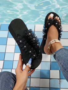 Women's Fashionable Wedge Heel Lightweight, Soft And Comfortable Sandals - Black - View 3