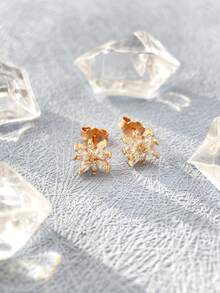 一对锆石几何水滴耳环，925纯银首饰，优雅饰品，适合女孩约会、舞会、派对等场合佩戴 - 玫瑰金 - 查看 2