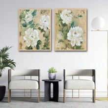 2 塊面板復古花卉印花無框現代聚酯纖維綠色白色水彩花葉矩形牆藝術適合客廳臥室書房家居裝飾 - 彩色 - 查看 4