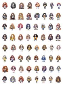 63pcs Waterproof Stickers With Long Hair Girls Design, Perfect For Decorating Diary, Notebook, Textbook, Mobile Phone Case, Luggage, Water Bottle, Etc.,School Supplies,Back To School