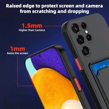 1pc Black Smartphone Case With Bracket, Contrast Color Buttons, Card Slot, Soft TPU Silicone Matte Shell, Detachable Buttons, Thin And Lightweight, Cube Textured Design, Full Body Protection,International Version, Not The Domestic Version - Black - View 7