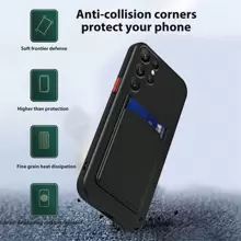 1pc Black Smartphone Case With Bracket, Contrast Color Buttons, Card Slot, Soft TPU Silicone Matte Shell, Detachable Buttons, Thin And Lightweight, Cube Textured Design, Full Body Protection,International Version, Not The Domestic Version - Black - View 8
