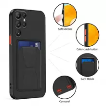 1pc Black Smartphone Case With Bracket, Contrast Color Buttons, Card Slot, Soft TPU Silicone Matte Shell, Detachable Buttons, Thin And Lightweight, Cube Textured Design, Full Body Protection,International Version, Not The Domestic Version - Black - View 4