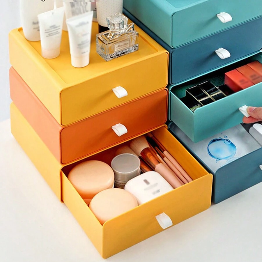 1個抽屜式桌面整理盒,化妝品、珠寶、學生宿舍文具整理盒 - 彩色 - 查看 1