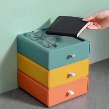 1個抽屜式桌面整理盒,化妝品、珠寶、學生宿舍文具整理盒 - 彩色 - 查看 2