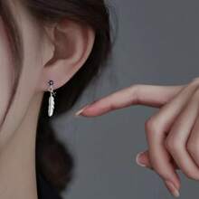 2入組流行款式925銀羽毛吊墜鋯石羽毛流蘇耳環適合女性日常佩戴 - 羽毛耳環 - 查看 6