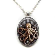 1入八爪魚造型玻璃鎖匙扣吊墜項鍊,適合女性日常佩戴,搭配50cm不鏽鋼鍊 - 銀色 - 查看 2