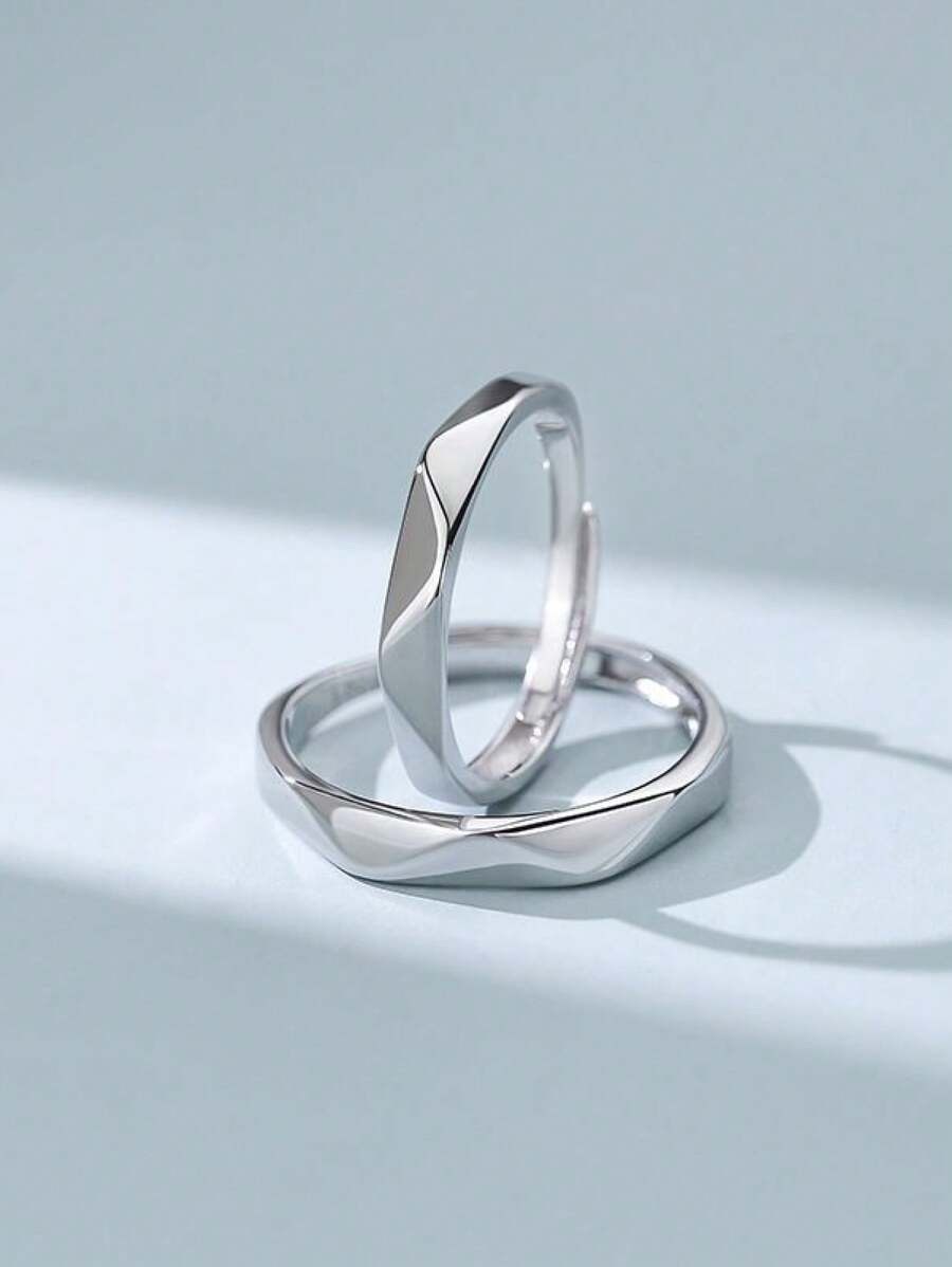 1對簡約經典的925純銀鑽石情侶戒指,適合日常佩戴或作為送給心愛之人的禮物 - 簡約款 - 查看 1