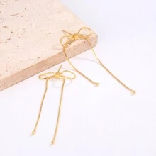 1 對時尚蝴蝶結設計個性耳環女式,珠寶配件 - 金黃色 - 查看 2