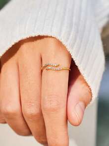 BALMORA 1入簡單時尚的s925純銀波浪形鑽戒,作為情人節禮物送給女性 - 金色 - 查看 4