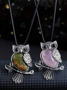 1/5/10 件时尚金属镶嵌天然水晶猫头鹰吊坠项链，天然紫水晶适合女性日常佩戴 - 貓頭鷹 - 查看 6
