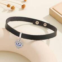 1個底座為pu皮革,以合金和鑽石裝飾的朋克風魔鬼眼圖案鎖骨項鍊,適用於女士日常穿著 - 黑色 - 查看 14