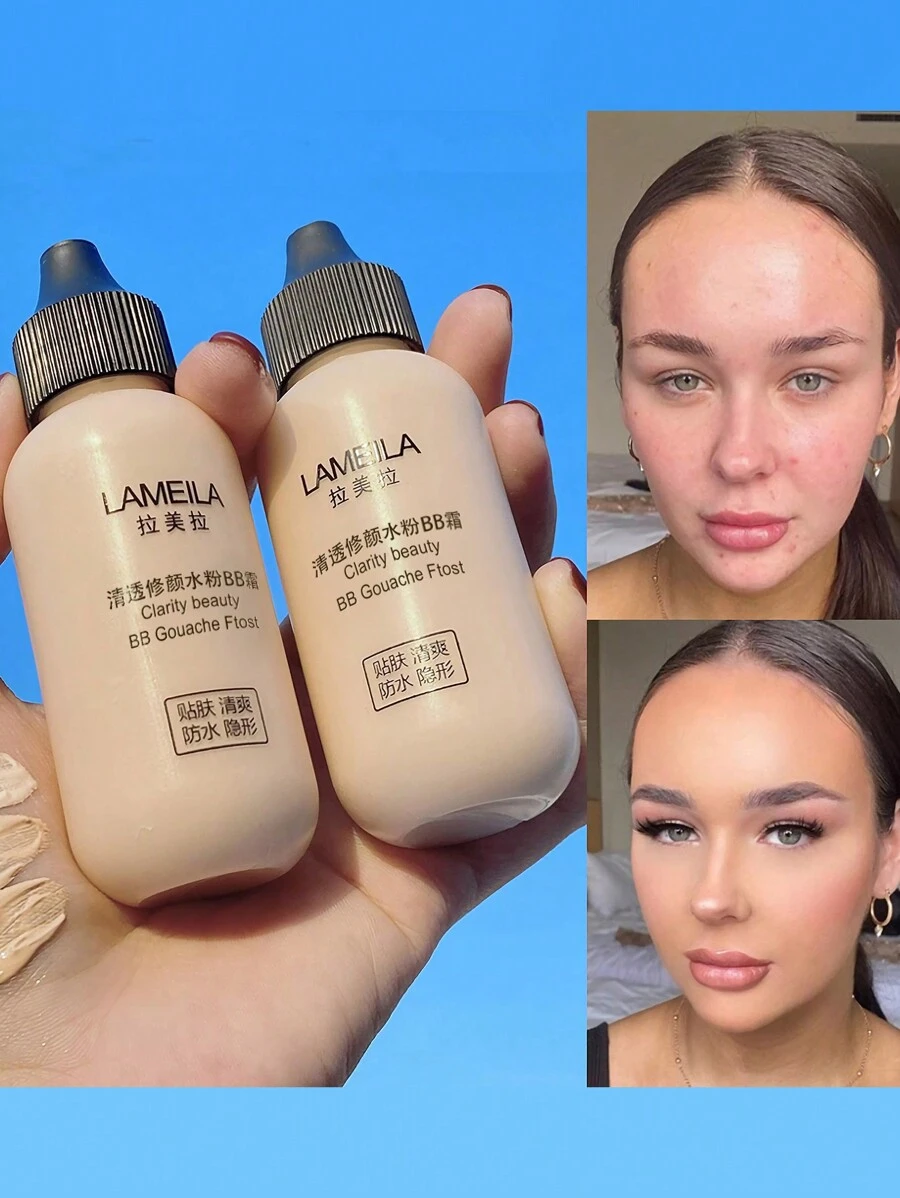 1 件装面部粉底液全遮瑕妆前乳防水打底提亮美白遮盖黑眼圈哑光粉底化妆品 - 2#淺膚色 - 查看 1