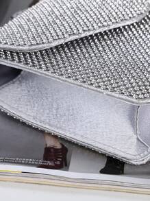 Handmade Crystal Rhinestone Evening Clutch Bag, New Bling Bling Dinners Trifold Square Purse - Silver - View 2