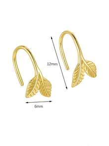 1 Pair Leaf Decor Silver Earrings For Women For Daily Life Birthday Gift - Gold - View 7