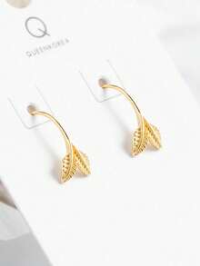 1 Pair Leaf Decor Silver Earrings For Women For Daily Life Birthday Gift - Gold - View 5